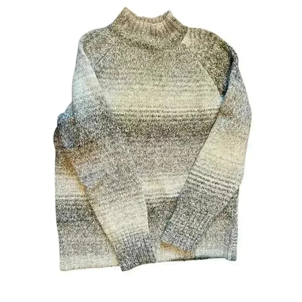 Chaps Womens Large Grey Beige Ombre Space Dye Mock‎ Neck Raglan Sweater